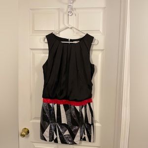 Black, Red, & White Sequins Dress. Size Large.